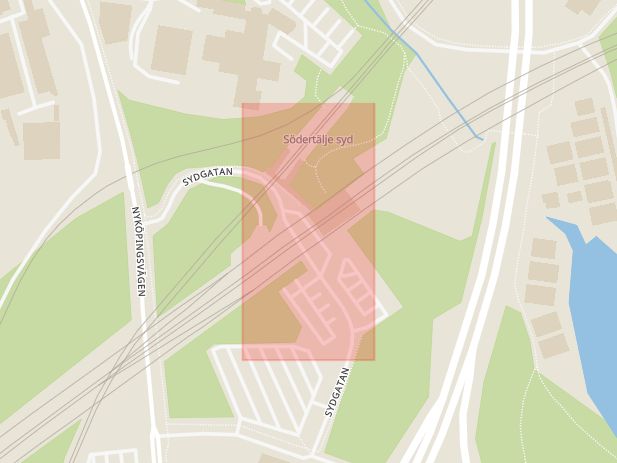 Karta som med röd fyrkant ramar in Södertälje Syd, Södertälje, Stockholms län