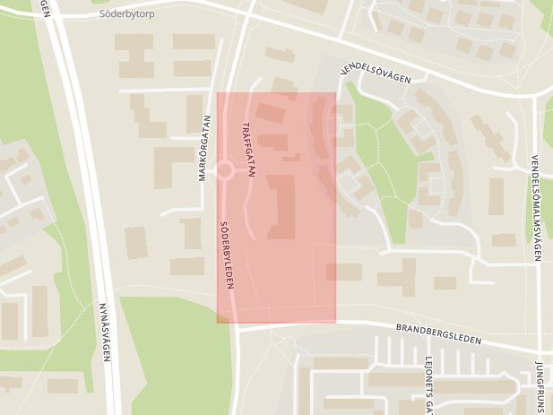 Karta som med röd fyrkant ramar in Haninge, Nynäshamn, Stockholms län
