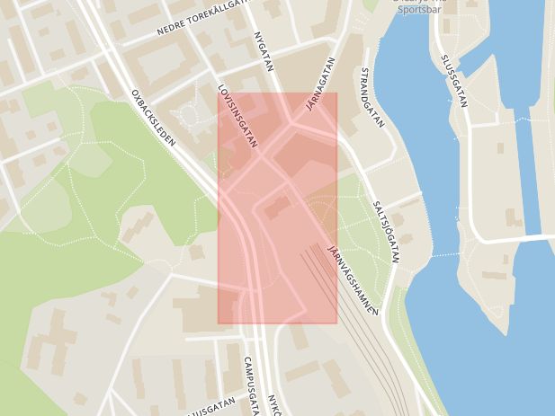 Karta som med röd fyrkant ramar in Södertälje Centrum, Södertälje, Stockholms län