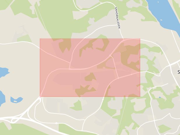 Karta som med röd fyrkant ramar in Strängnäsvägen, Södertälje, Nykvarn, Stockholms län