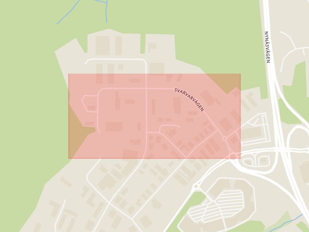 Karta som med röd fyrkant ramar in Länna, Svarvarvägen, Huddinge, Stockholms län
