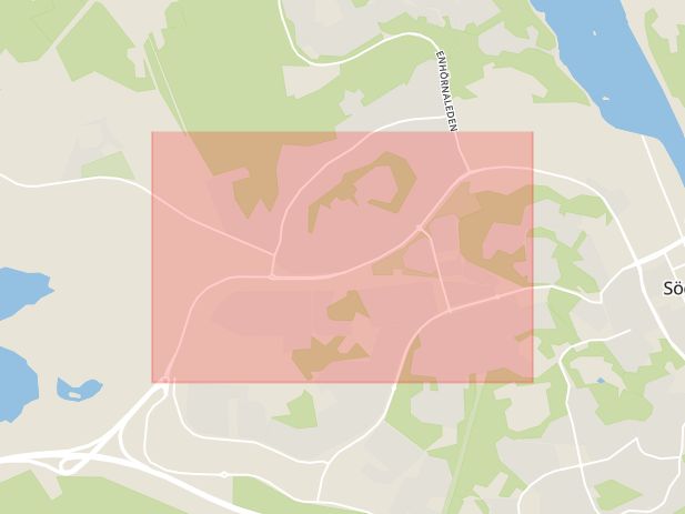 Karta som med röd fyrkant ramar in Strängnäsvägen, Kumla, Nykvarn, Stockholms län