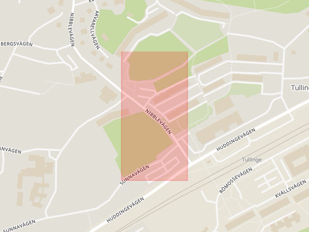 Karta som med röd fyrkant ramar in Tullinge, Tullinge Centrum, Botkyrka, Stockholms län