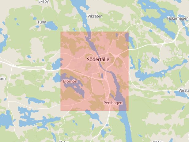 Karta som med röd fyrkant ramar in Stockholm, Solna, Södertälje, Nynäshamn, Stockholms län