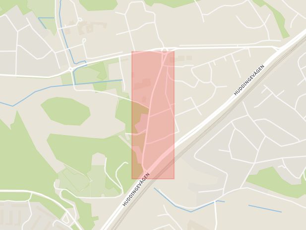 Karta som med röd fyrkant ramar in Flemingsberg, Gamla Tullingevägen, Huddinge, Stockholms län