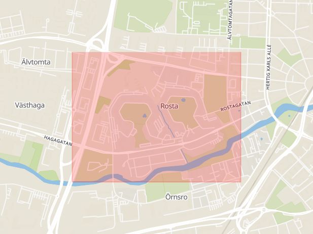 Karta som med röd fyrkant ramar in Rosta, Örebro, Örebro län