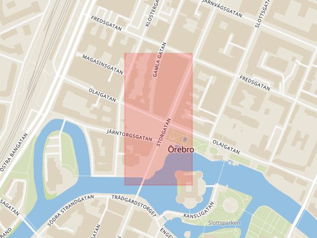 Karta som med röd fyrkant ramar in Örebro, Järntorget, Brickebacken, Karlskoga, Kumla, Kvarnparken, Örebro län