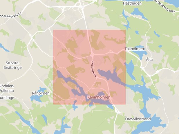 Karta som med röd fyrkant ramar in Farsta, Stockholms län
