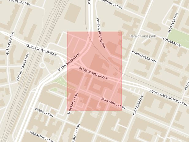 Karta som med röd fyrkant ramar in Örebro, Nobelgatan, Örebro län