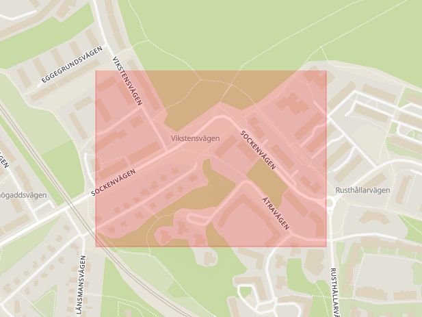 Karta som med röd fyrkant ramar in Bagarmossen, Byälvsvägen, Sockenvägen, Stockholm, Stockholms län