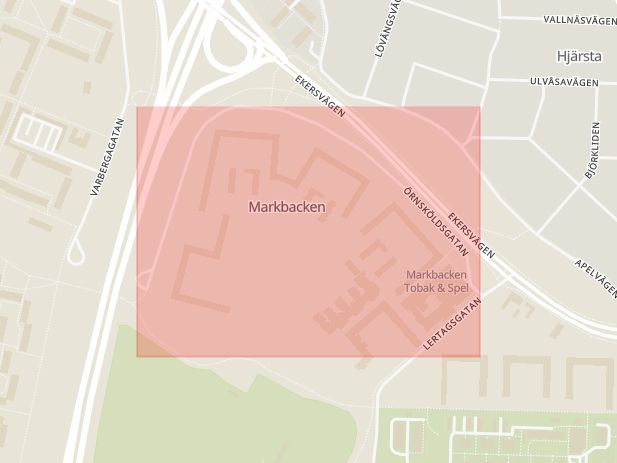 Karta som med röd fyrkant ramar in Örnsköldsgatan, Örebro, Örebro län