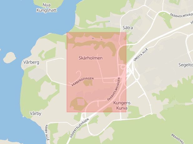 Karta som med röd fyrkant ramar in Fittja, Skärholmen, Stockholm, Stockholms län