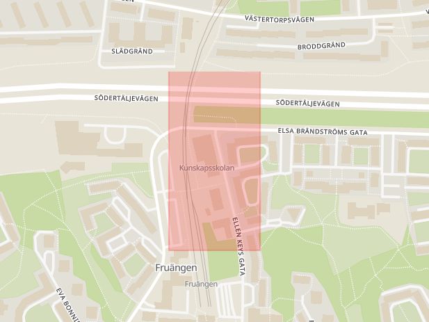 Karta som med röd fyrkant ramar in Fruängen, Kunskapsskolan, Stockholm, Stockholms län