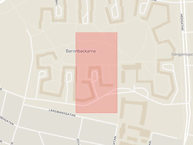Karta som med röd fyrkant ramar in Baronbackarna, Örebro, Örebro län
