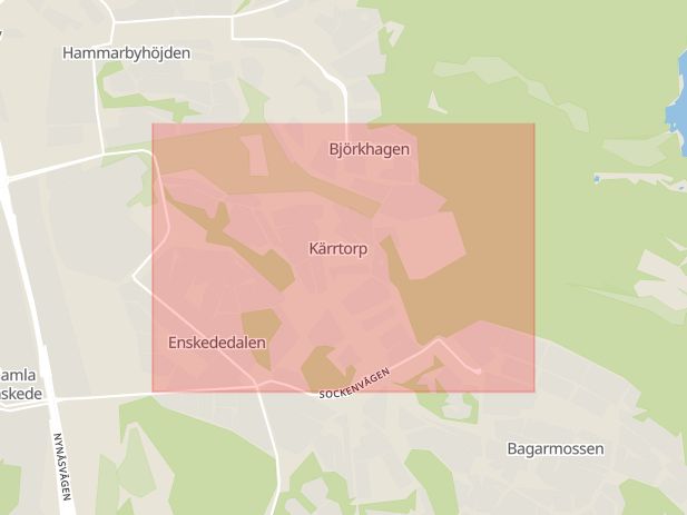 Karta som med röd fyrkant ramar in Kärrtorp, Stockholm, Stockholms län