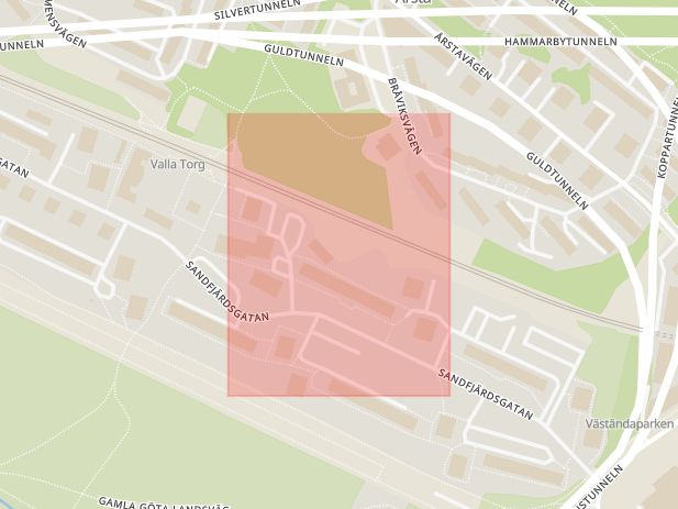 Karta som med röd fyrkant ramar in Östberga, Valla Torg, Stockholm, Stockholms län