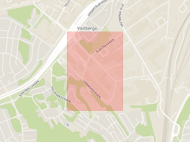Karta som med röd fyrkant ramar in Västbergavägen, Stockholm, Stockholms län