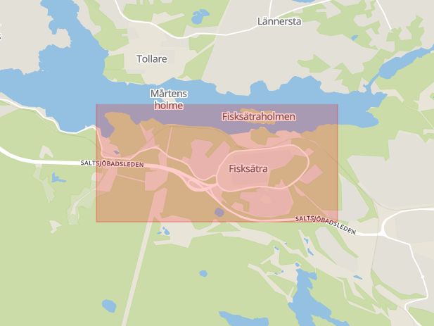 Karta som med röd fyrkant ramar in Fisksätra, Nacka, Stockholms län