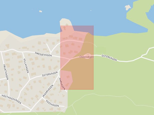 Karta som med röd fyrkant ramar in Hästhagen, Östervägen, Hästhagsvägen, Nacka, Stockholms län