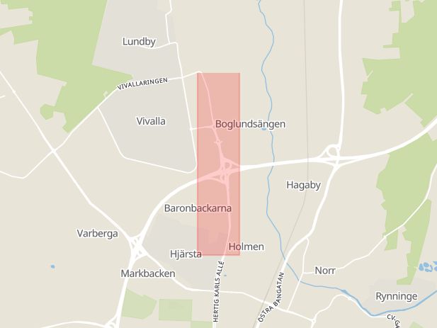 Karta som med röd fyrkant ramar in Hedgatan, Boglundsängen, Örebro, Örebro län