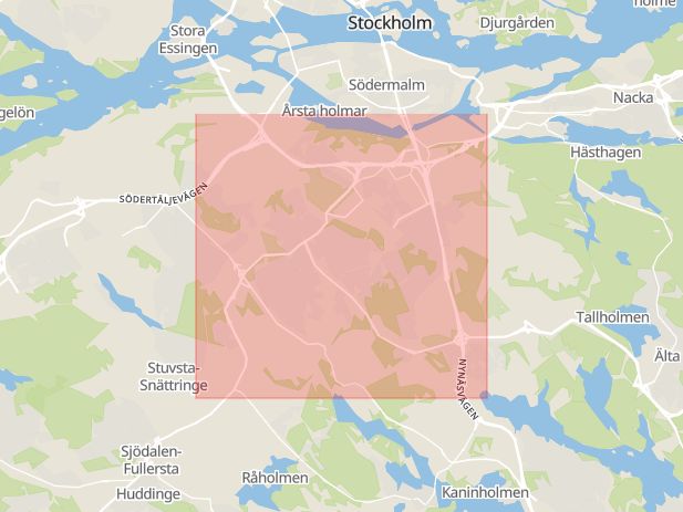 Karta som med röd fyrkant ramar in Enskede, Stockholms län