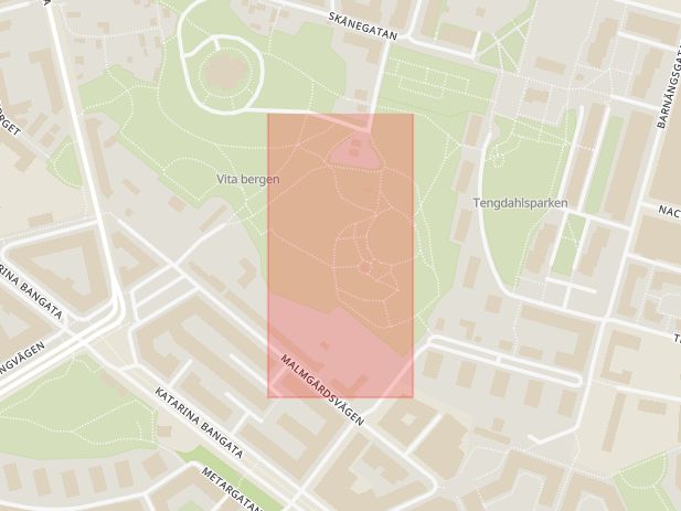 Karta som med röd fyrkant ramar in Södermalm, Vitabergsparken, Stockholm, Stockholms län