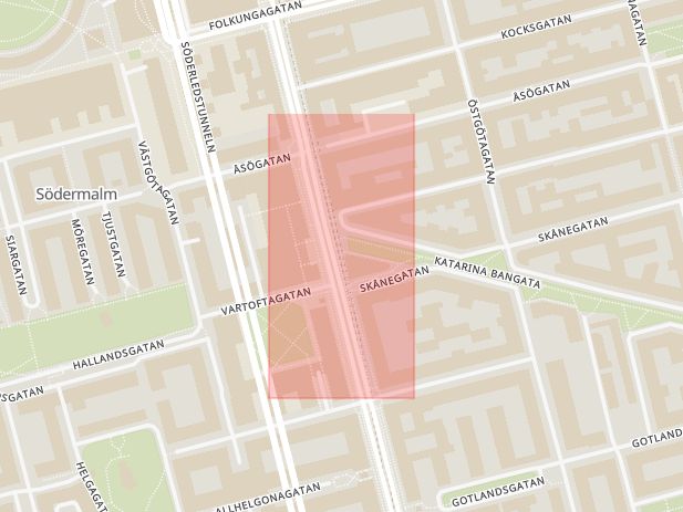 Karta som med röd fyrkant ramar in Medborgarplatsen, Götgatan, Globen, Stockholm, Stockholms län