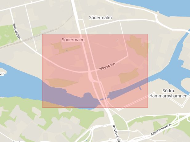Karta som med röd fyrkant ramar in Skanstull, Södermalm, Stockholm, Stockholms län