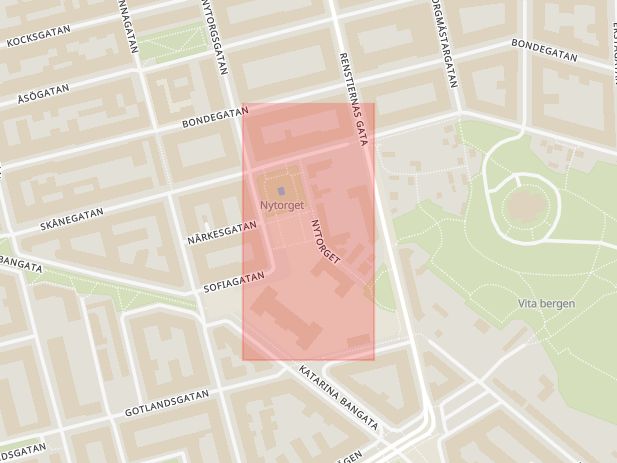 Karta som med röd fyrkant ramar in Nytorget, Södermalm, Stockholm, Stockholms län