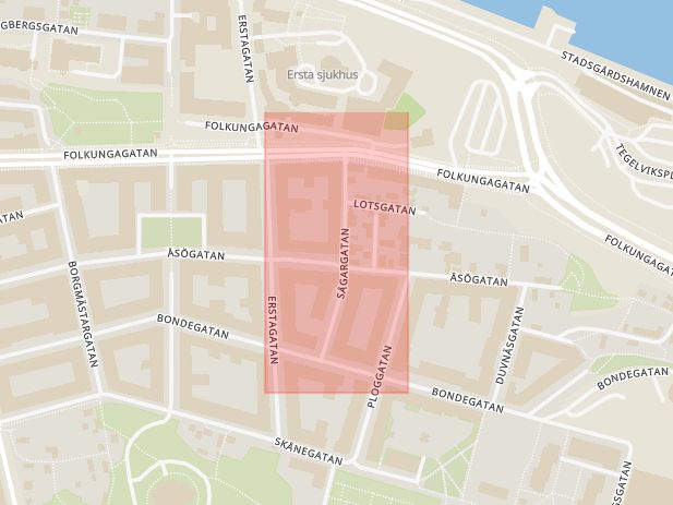 Karta som med röd fyrkant ramar in Sågargatan, Stockholm, Stockholms län