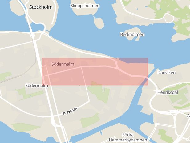 Karta som med röd fyrkant ramar in Folkungagatan, Stockholm, Stockholms län