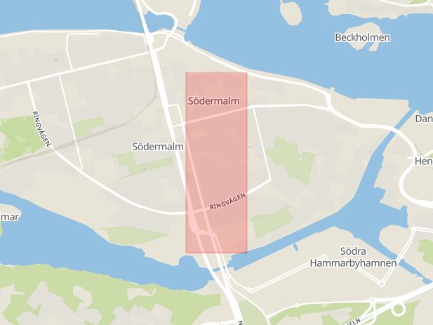 Karta som med röd fyrkant ramar in Östgötagatan, Skarpnäck, Stockholm, Stockholms län