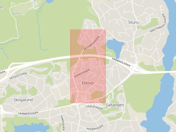 Karta som med röd fyrkant ramar in Ektorpsvägen, Nacka, Stockholms län
