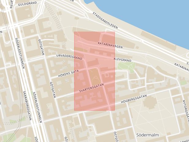 Karta som med röd fyrkant ramar in Mosebacke Torg, Stockholm, Stockholms län