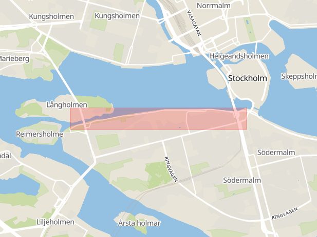 Karta som med röd fyrkant ramar in Söder Mälarstrand, Södermalm, Stockholm, Stockholms län