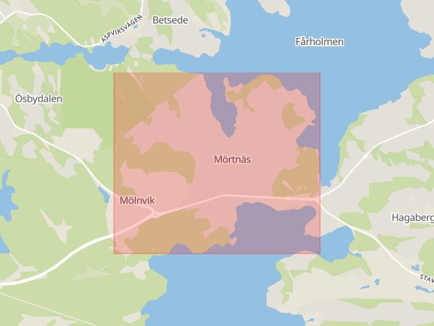 Karta som med röd fyrkant ramar in Djurö, Kropp, Vattnet, Värmdö, Stockholms län
