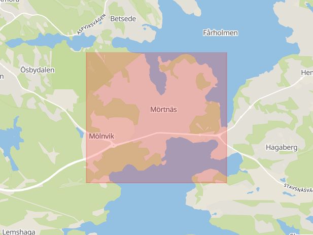 Karta som med röd fyrkant ramar in Båthamnen, Värmdö, Stockholms län