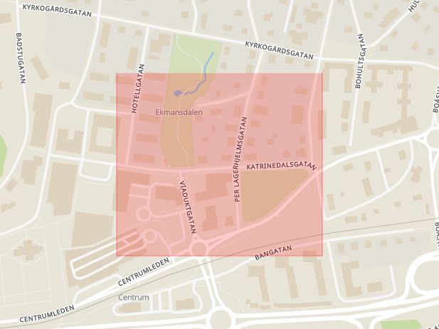 Karta som med röd fyrkant ramar in Katrinedalsgatan, Karlskoga, Örebro län