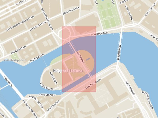 Karta som med röd fyrkant ramar in Norrbro, Stockholm, Stockholms län