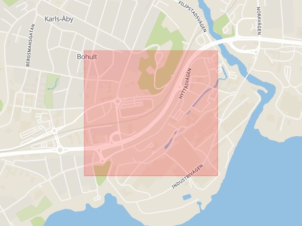 Karta som med röd fyrkant ramar in Hyttåsvägen, Karlskoga, Örebro län