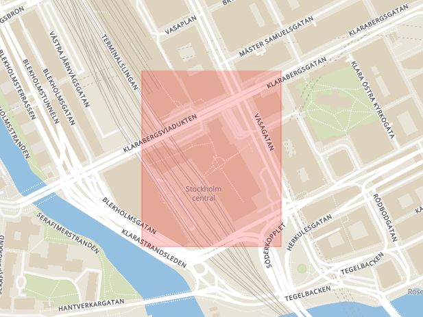 Karta som med röd fyrkant ramar in Centralplan, Stockholm, Stockholms län