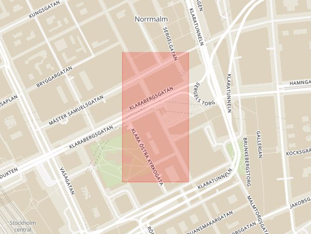 Karta som med röd fyrkant ramar in Drottninggatan, Boll, Stockholm, Stockholms län