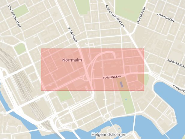 Karta som med röd fyrkant ramar in Mäster Samuelsgatan, Sveavägen, Stockholm, Stockholms län