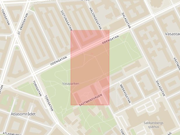 Karta som med röd fyrkant ramar in Vasaparken, Stockholm, Stockholms län