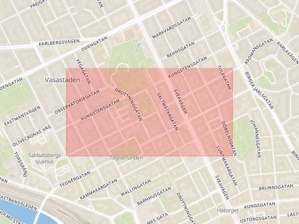 Karta som med röd fyrkant ramar in Rådmansgatan, Vasastaden, Stockholm, Stockholms län