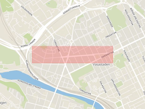 Karta som med röd fyrkant ramar in Vasastaden, Karlsbergsvägen, Stockholm, Stockholms län