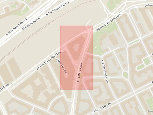 Karta som med röd fyrkant ramar in Vasastaden, Norrtull, Stockholm, Stockholms län