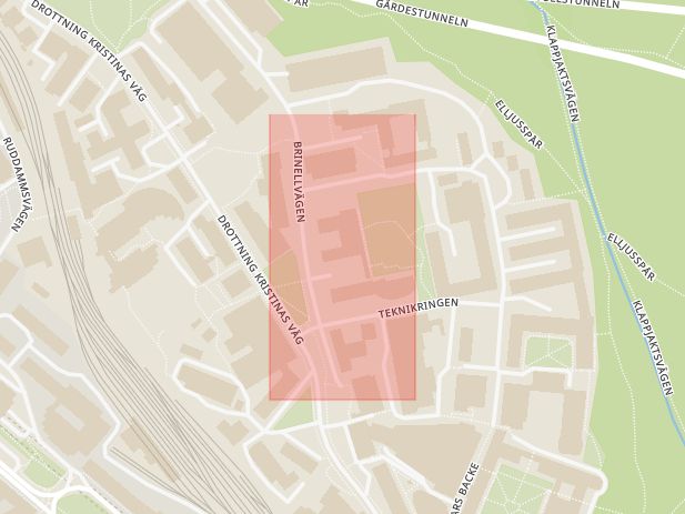 Karta som med röd fyrkant ramar in Östermalm, Tekniska Högskolan, Stockholm, Stockholms län