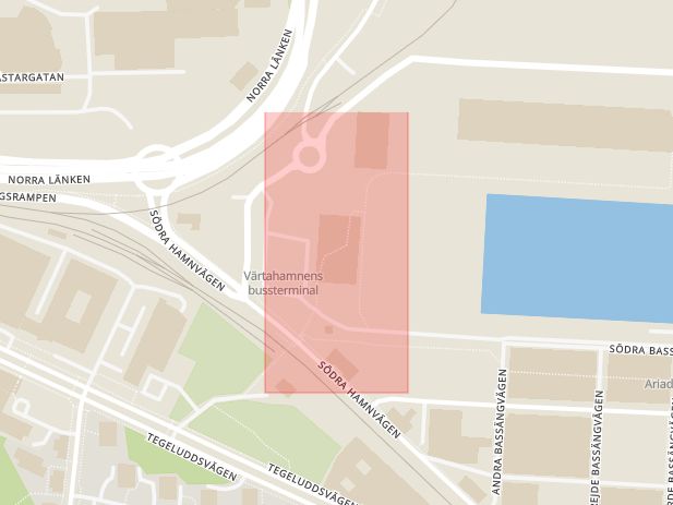 Karta som med röd fyrkant ramar in Värtahamnen, Klämma, Stockholm, Stockholms län