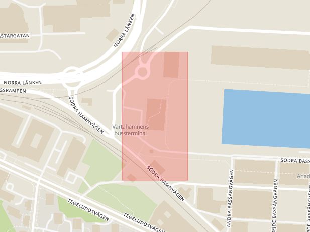 Karta som med röd fyrkant ramar in Värtahamnen, Stockholm, Stockholms län